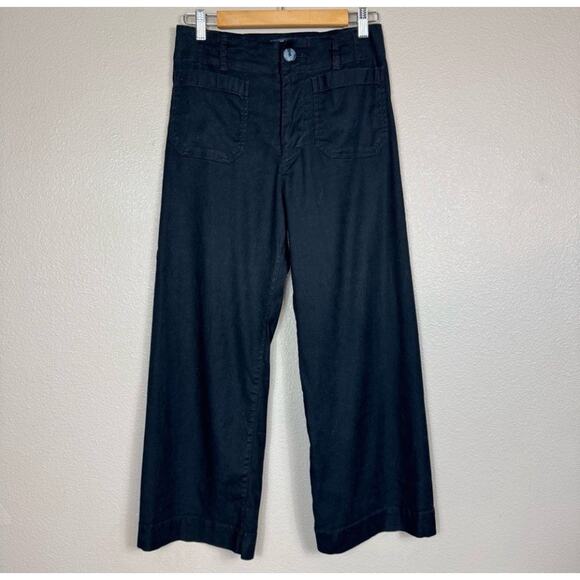 Anthropologie Maeve The Colette Crop Wide Leg Linen Pants Size 30 Black P20 - Picture 5 of 11